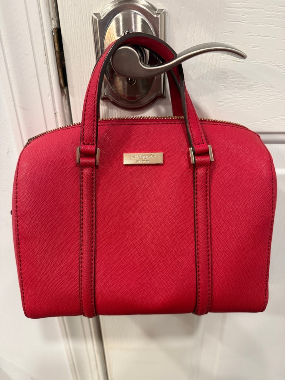 kate spade red structured saffiano satchel